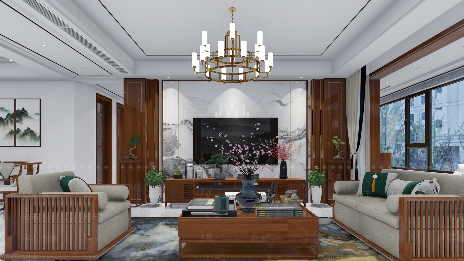 新中式客厅SU模型下载【ID:1105675423】
