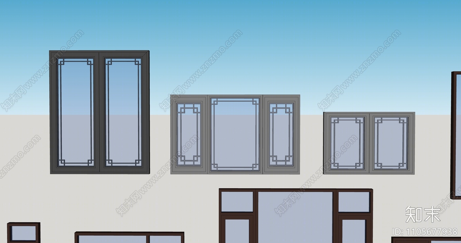 现代窗户组合SU模型下载【ID:1105677938】