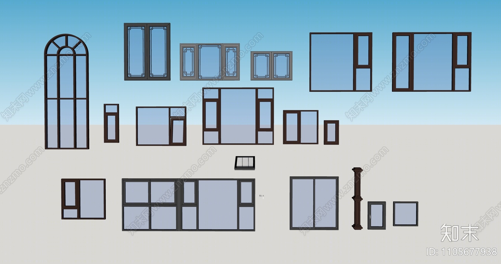 现代窗户组合SU模型下载【ID:1105677938】