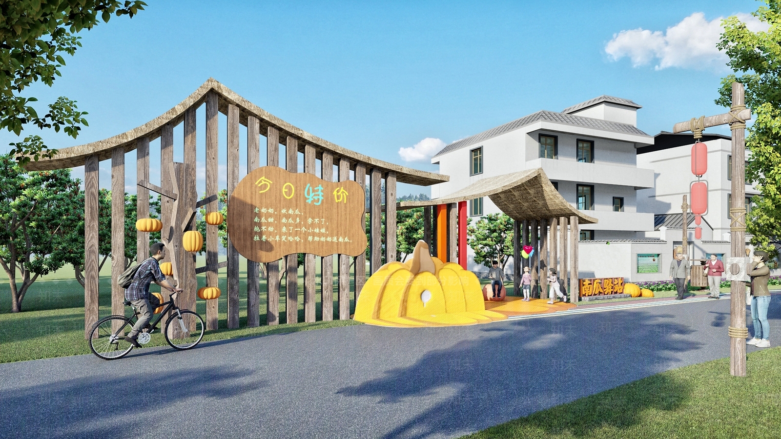 新中式美丽乡村驿站SU模型下载【ID:1105682086】