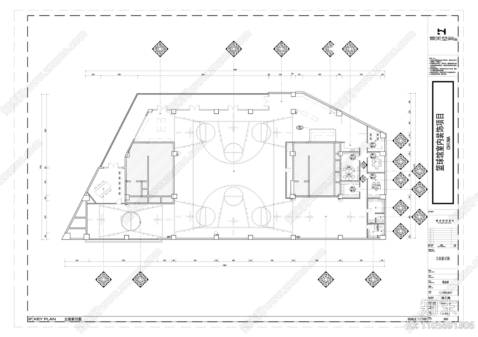 篮球馆施工图cad施工图下载【ID:1105691306】