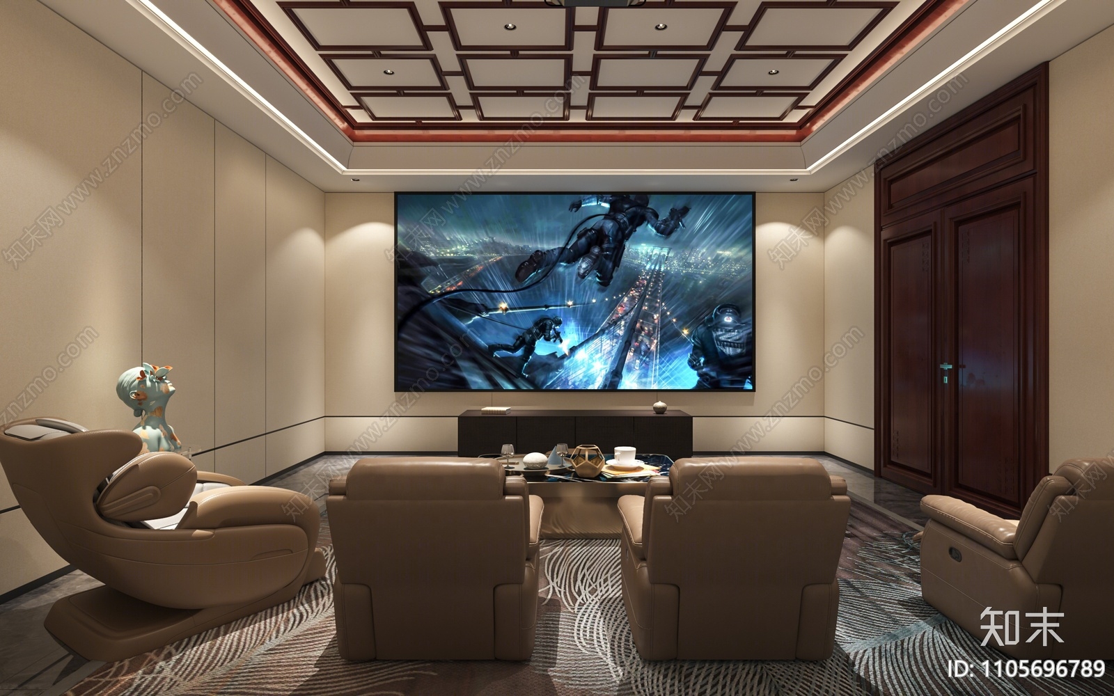 新中式家居影音室3d模型下载
