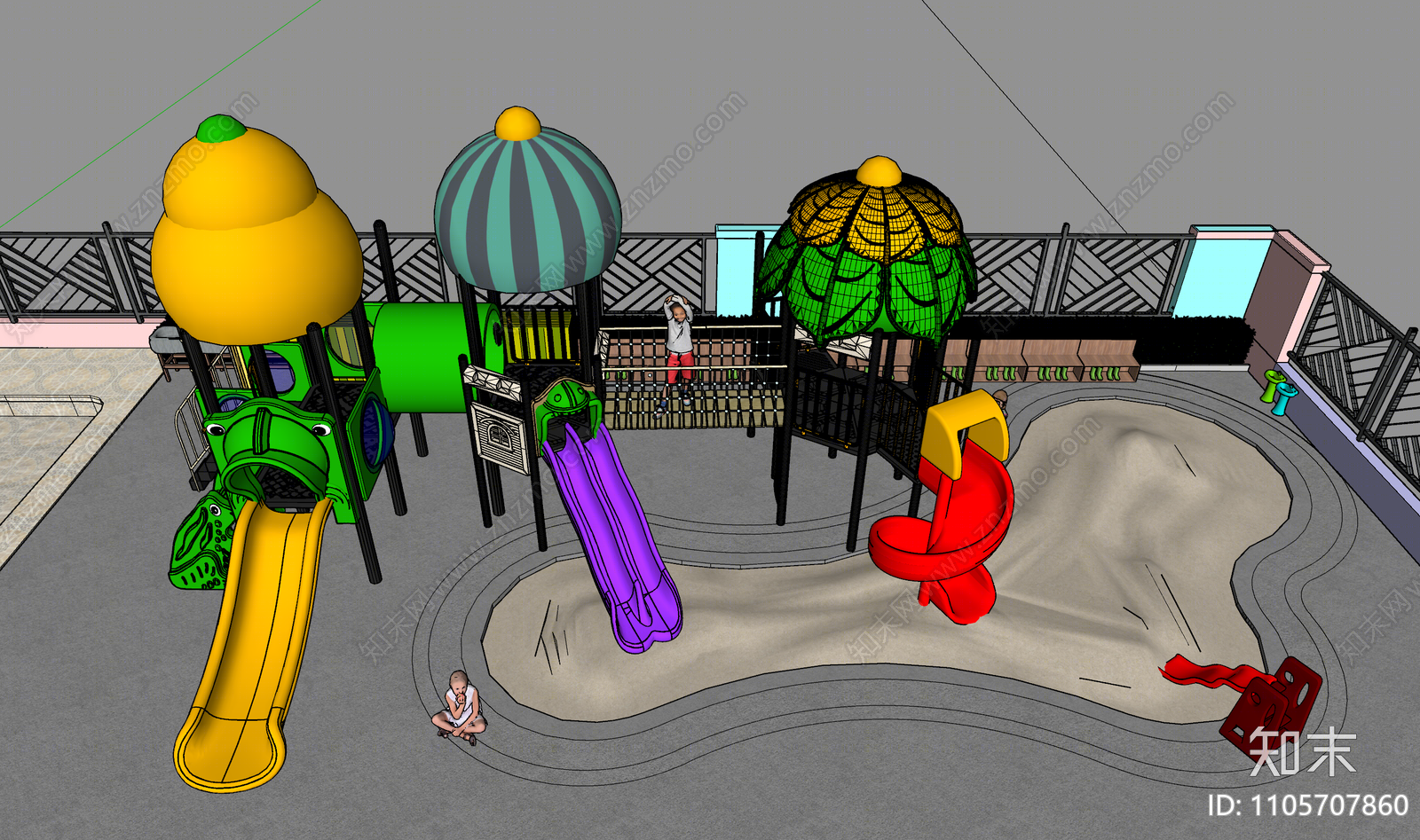 现代幼儿园户外游戏区SU模型下载【ID:1105707860】