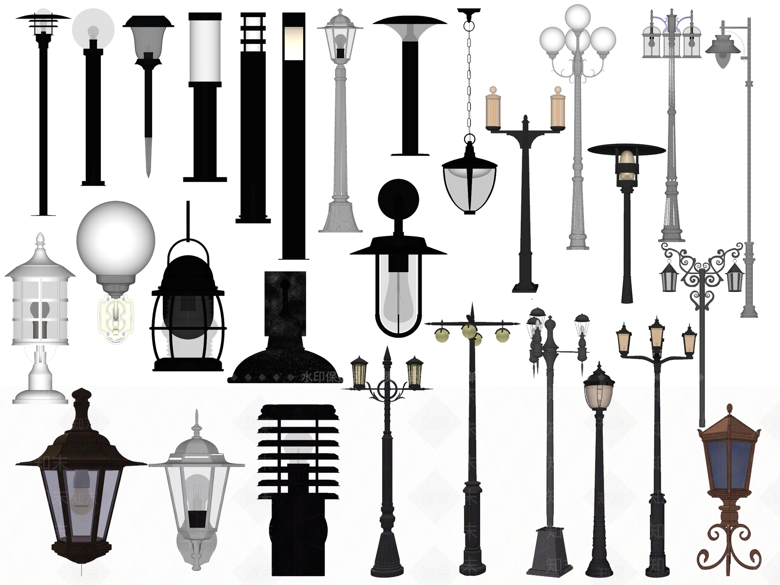 欧式草坪灯SU模型下载【ID:1105712690】