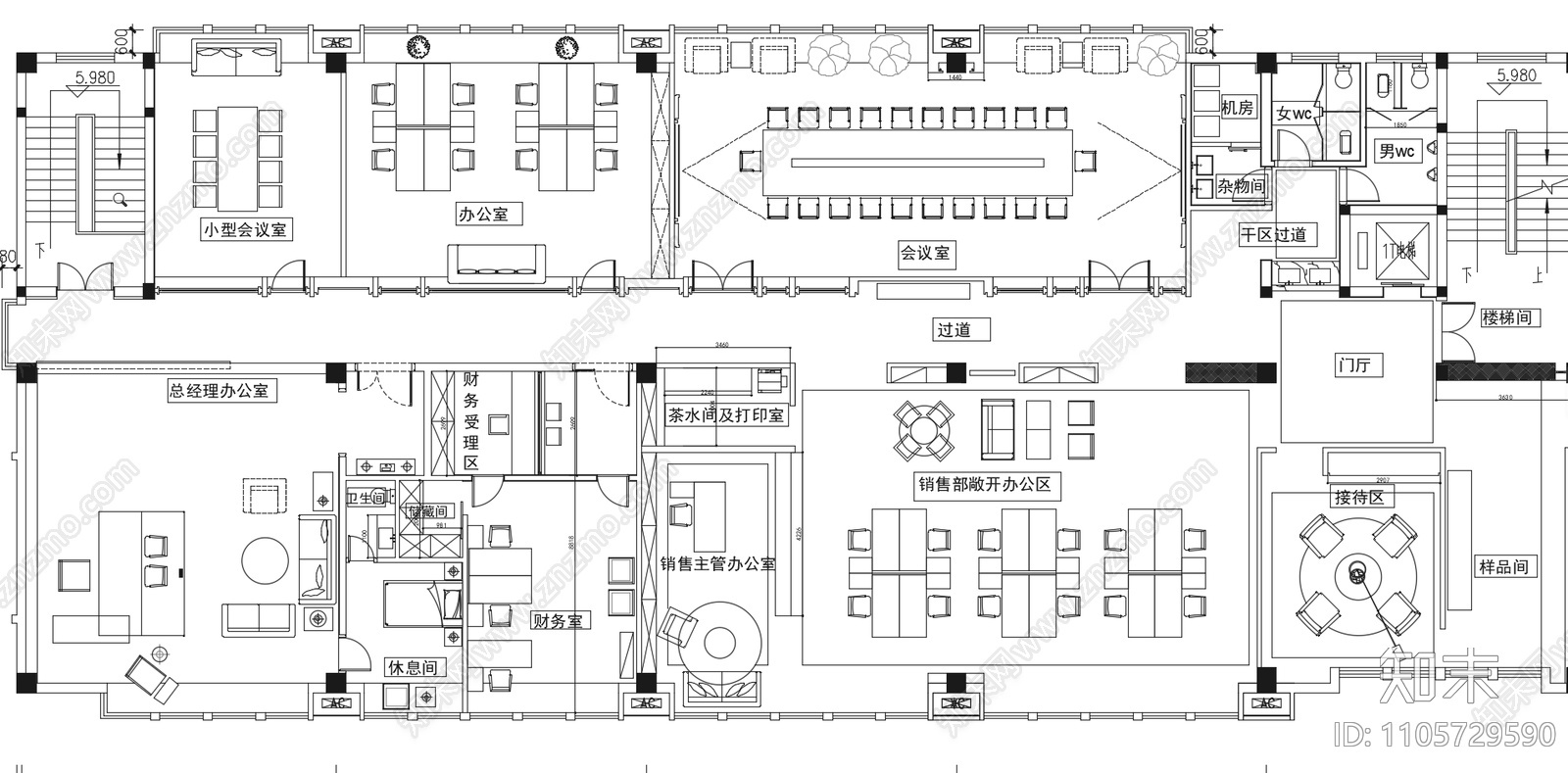 现代简约办公室cad施工图下载【ID:1105729590】