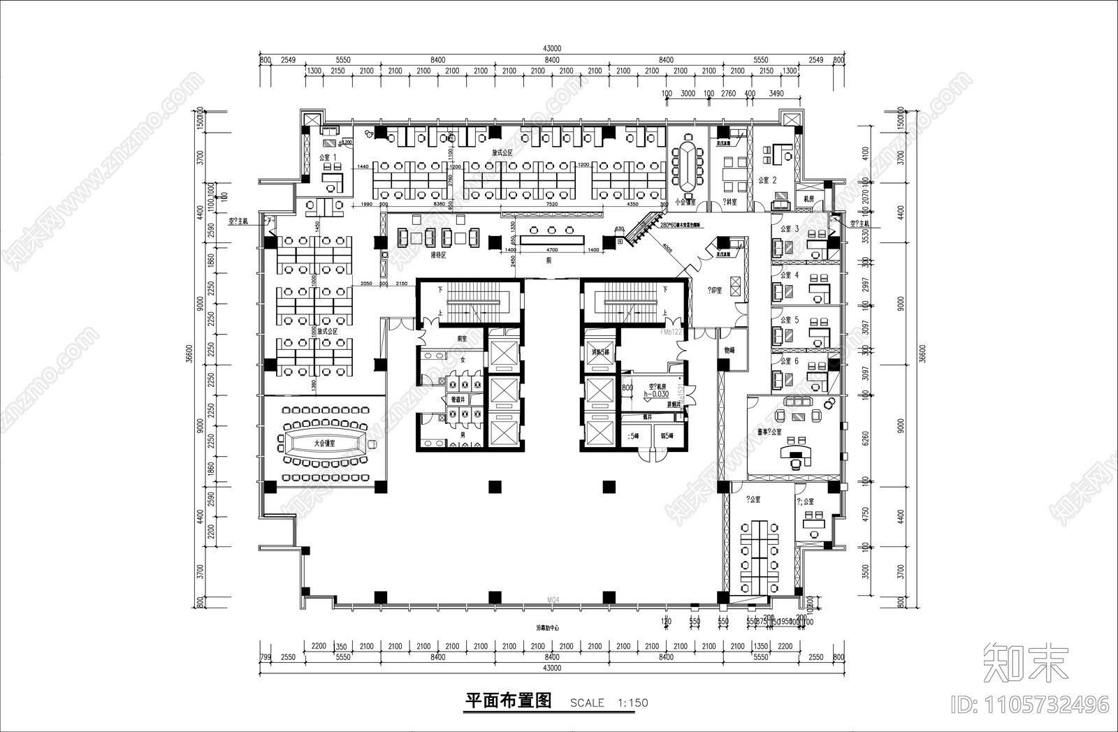 药业公司办公室cad施工图下载【ID:1105732496】