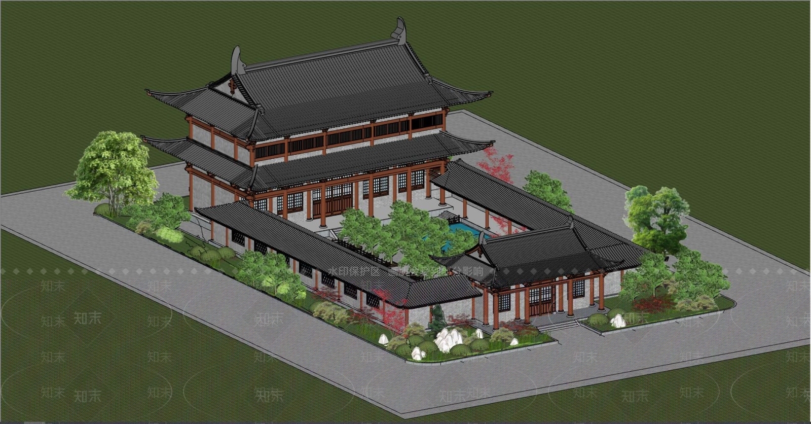 中式古建院子SU模型下载【ID:1105736408】