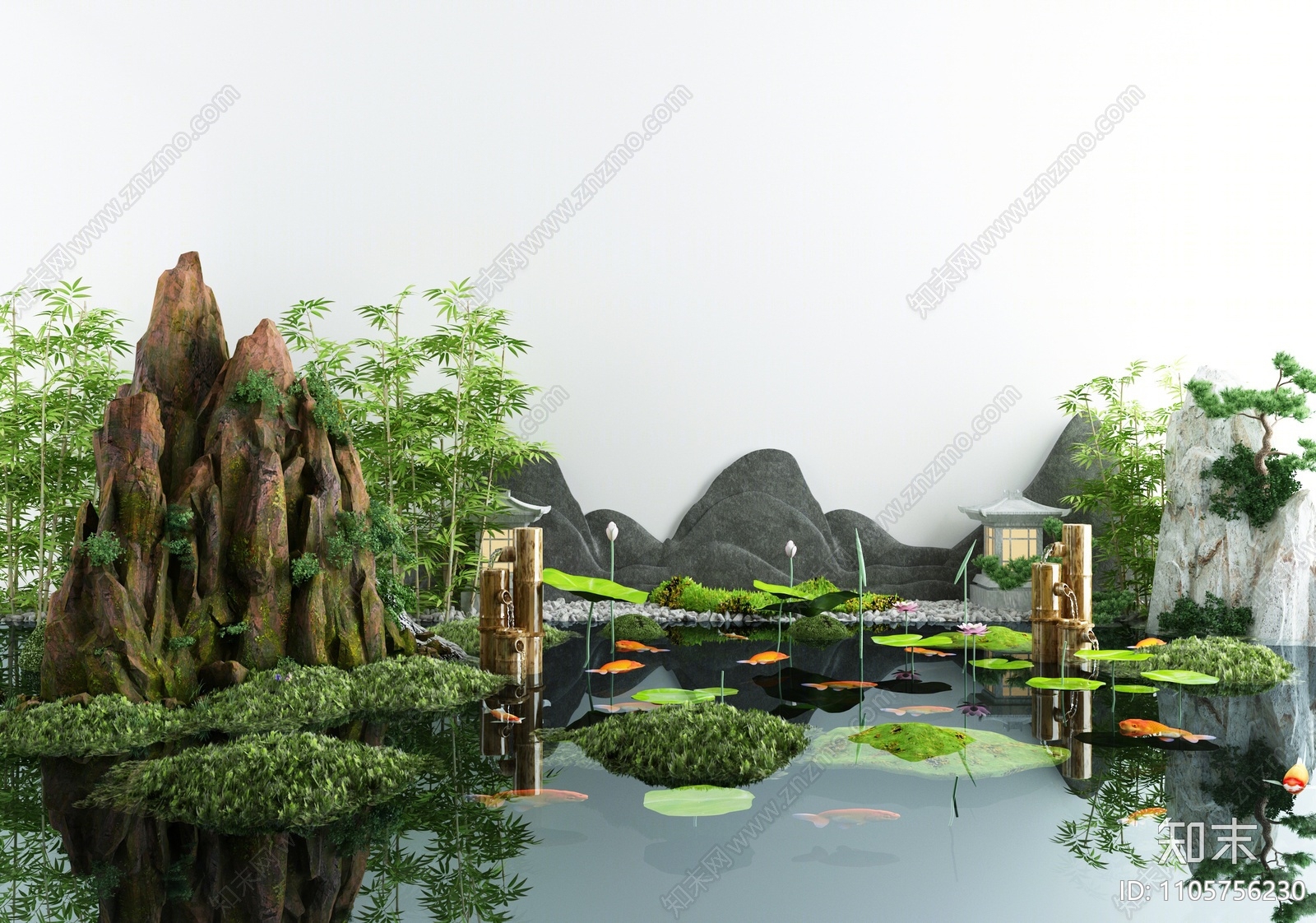新中式假山水景3d模型下载