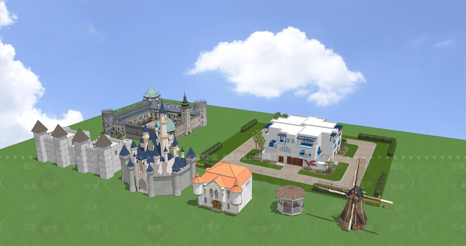 欧式小城堡SU模型下载【ID:1105784276】