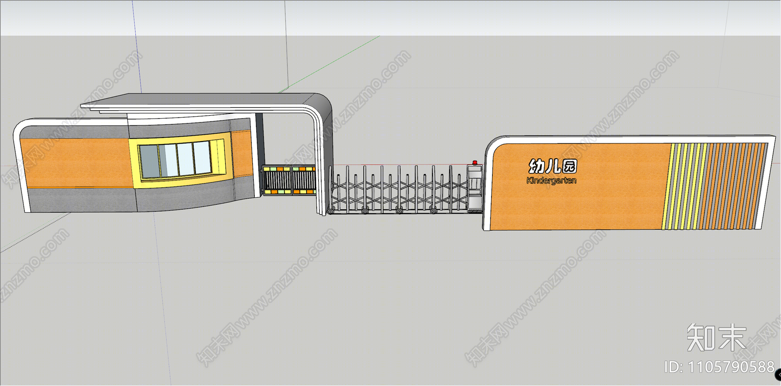 现代幼儿园入口大门SU模型下载【ID:1105790588】