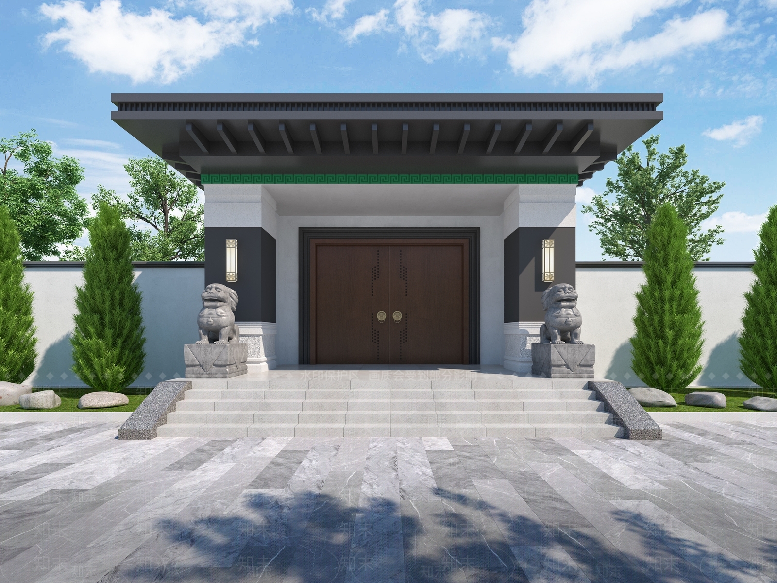 新中式别墅大门3D模型下载【ID:1105798176】