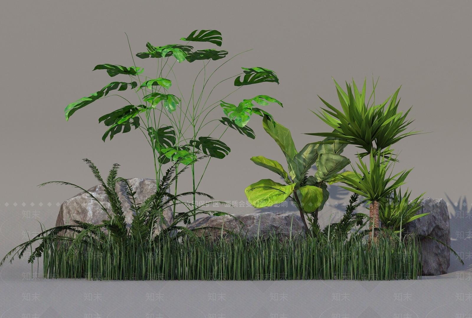 现代植物堆3D模型下载【ID:1105804242】