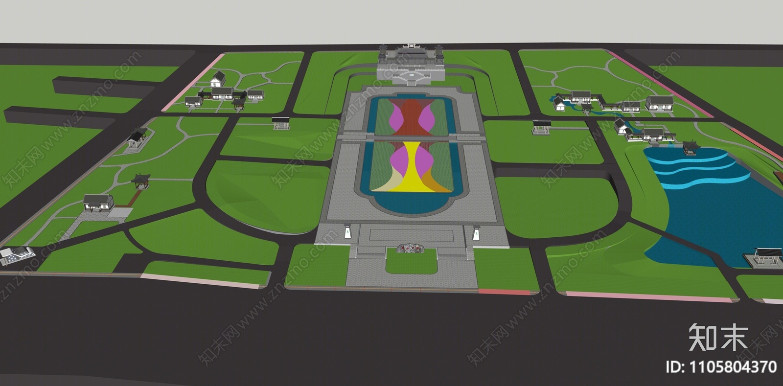 中式公园景观SU模型下载【ID:1105804370】