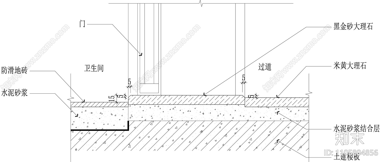 卫生间过门石节点cad施工图下载【ID:1105804856】