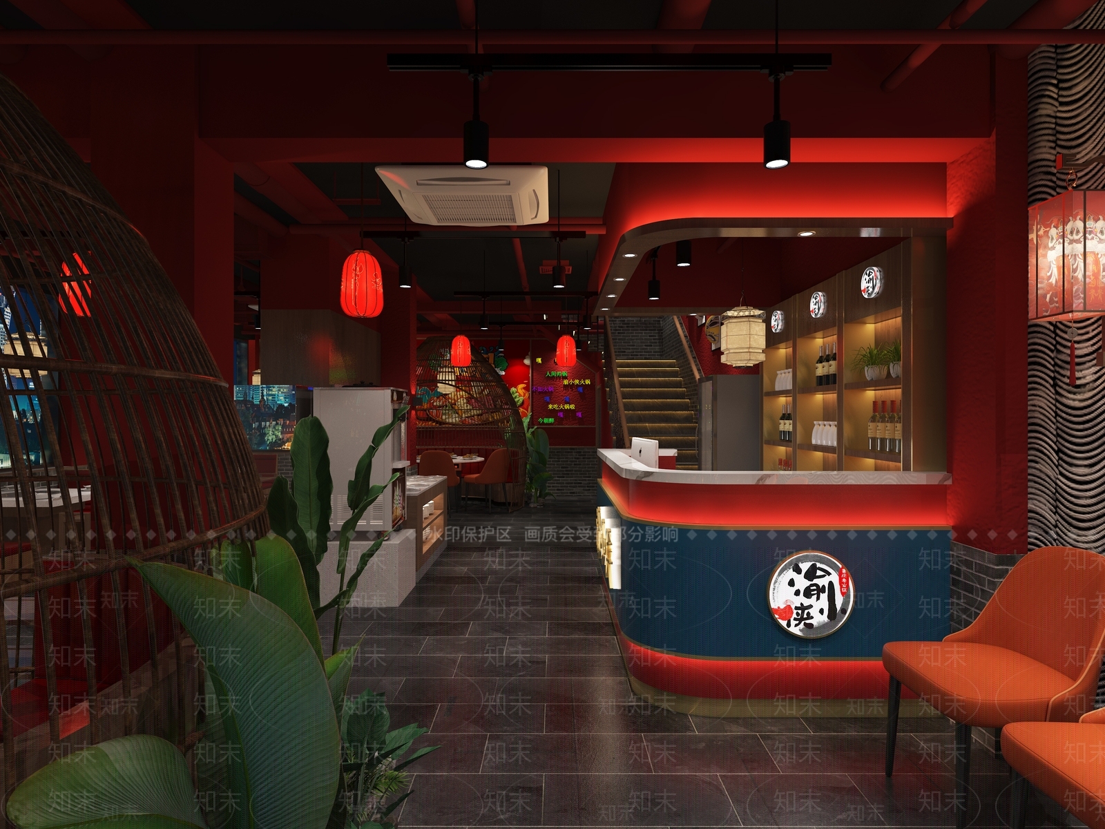 新中式国潮火锅店3D模型下载【ID:1105815610】_知末3d模型网