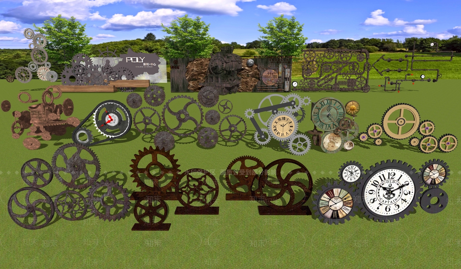 工业风机械齿轮雕塑小品SU模型下载【ID:1107802099】