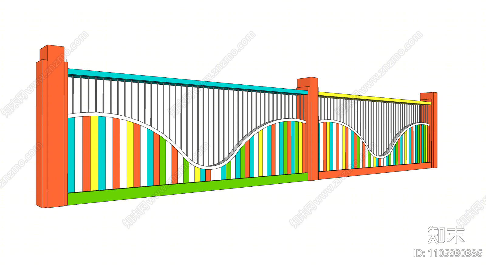 现代幼儿园围墙SU模型下载【ID:1105930386】