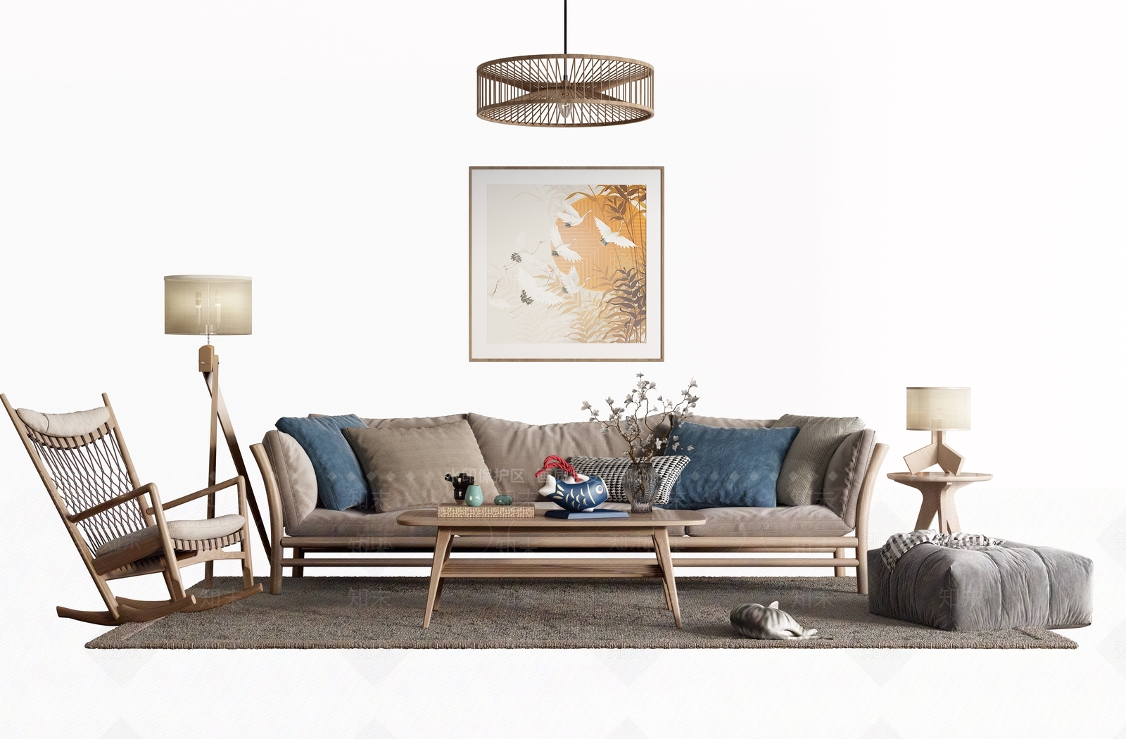 日式沙发茶几组合3D模型下载【ID:1105837171】