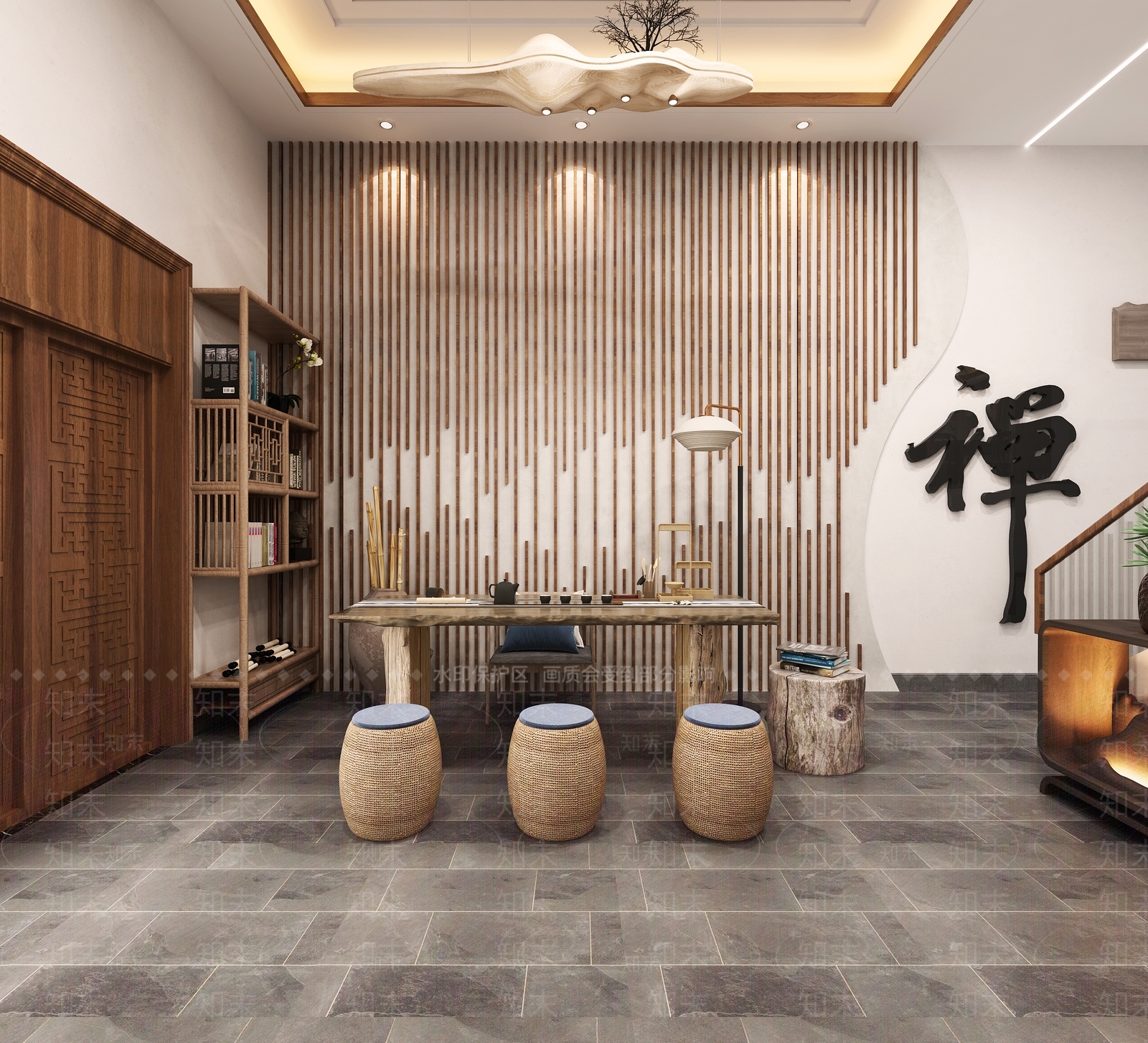 新中式民宿茶室3D模型下载【ID:1105837420】