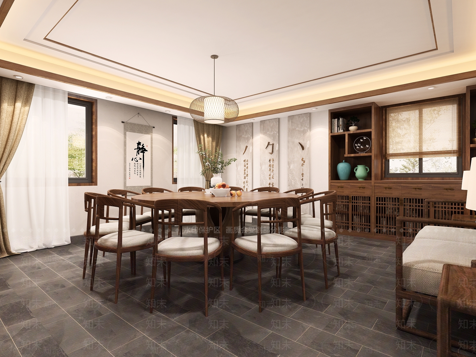 新中式民宿茶室3D模型下载【ID:1105837420】