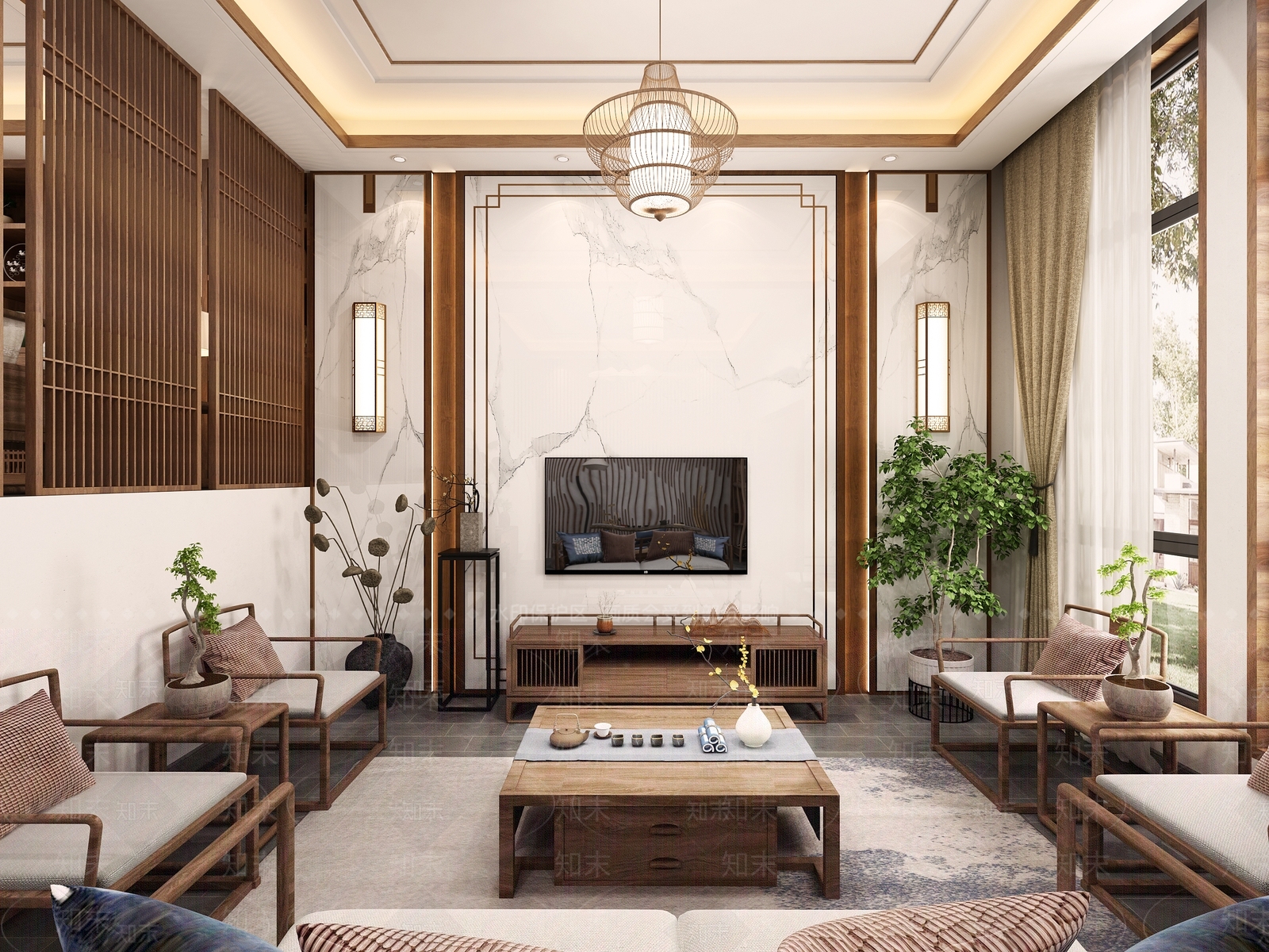 新中式民宿茶室3D模型下载【ID:1105837420】