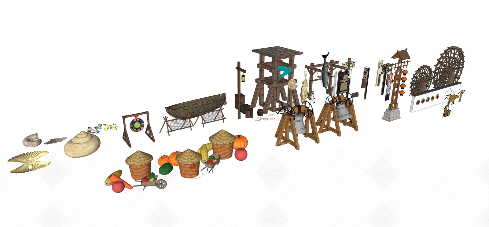 新中式农家乐景观小品SU模型下载【ID:1105850348】