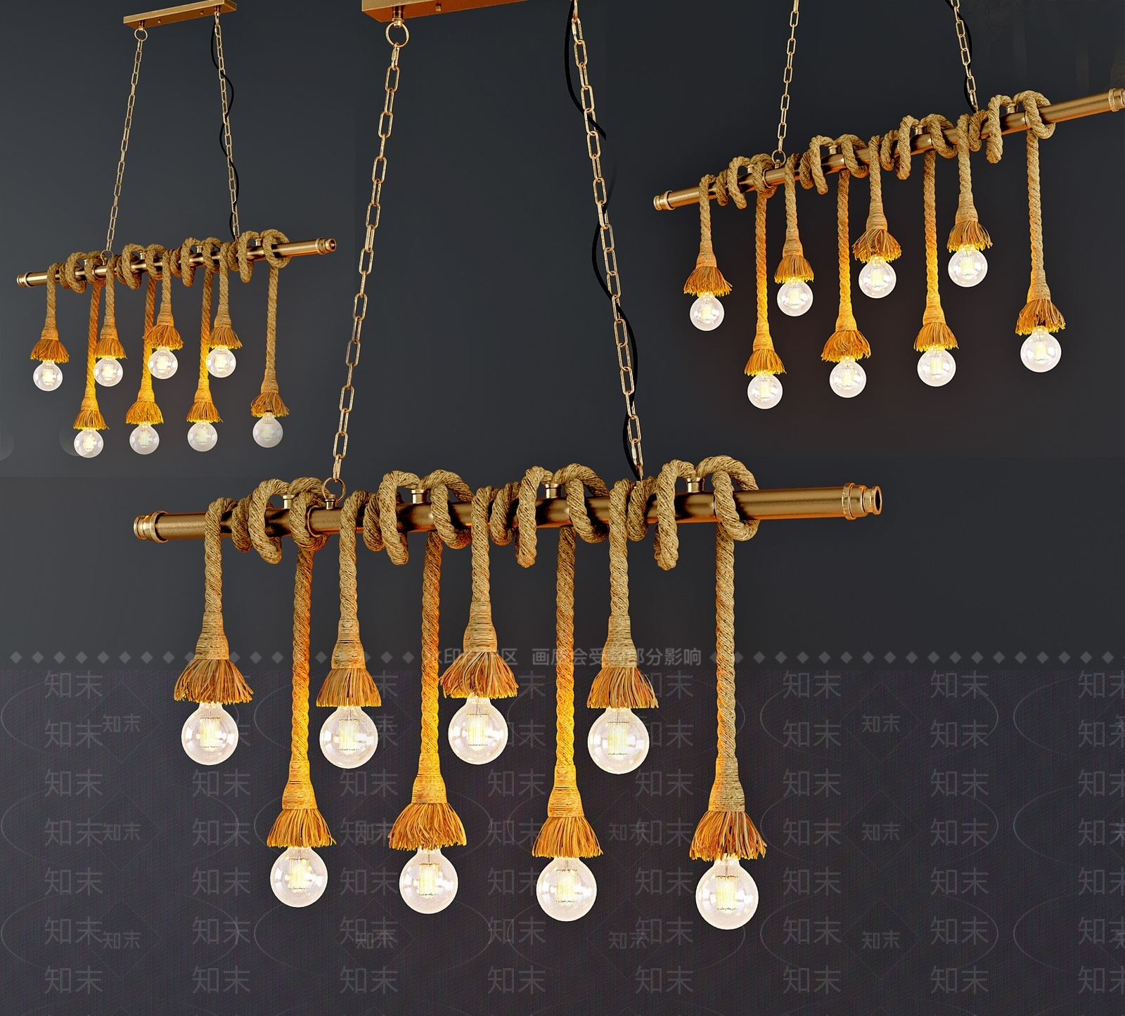 工业风麻绳吊灯3D模型下载【ID:1106035396】