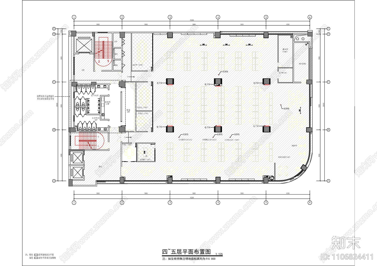 大型办公室平面图cad施工图下载【ID:1106824411】