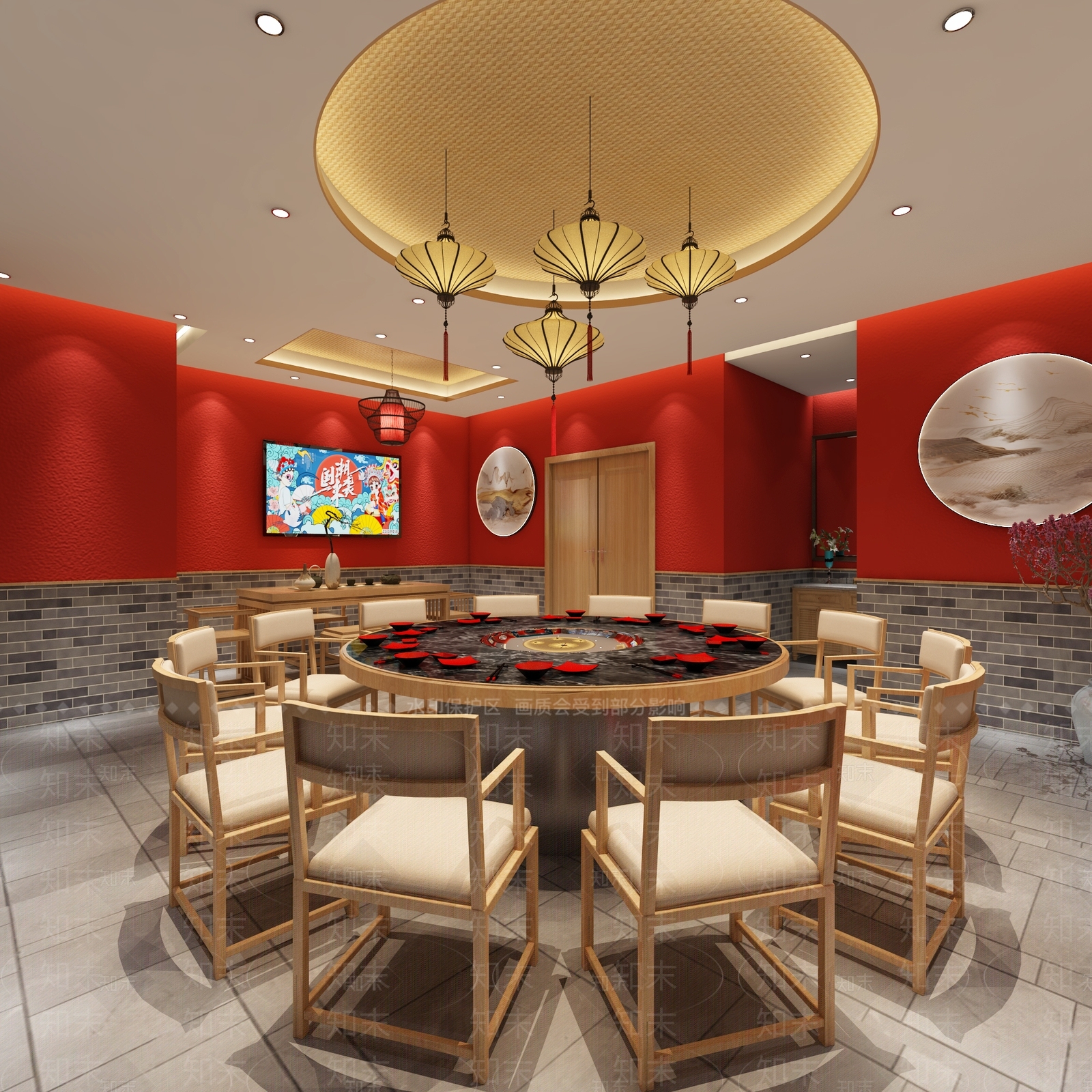 新中式火锅店3D模型下载【ID:1105860006】