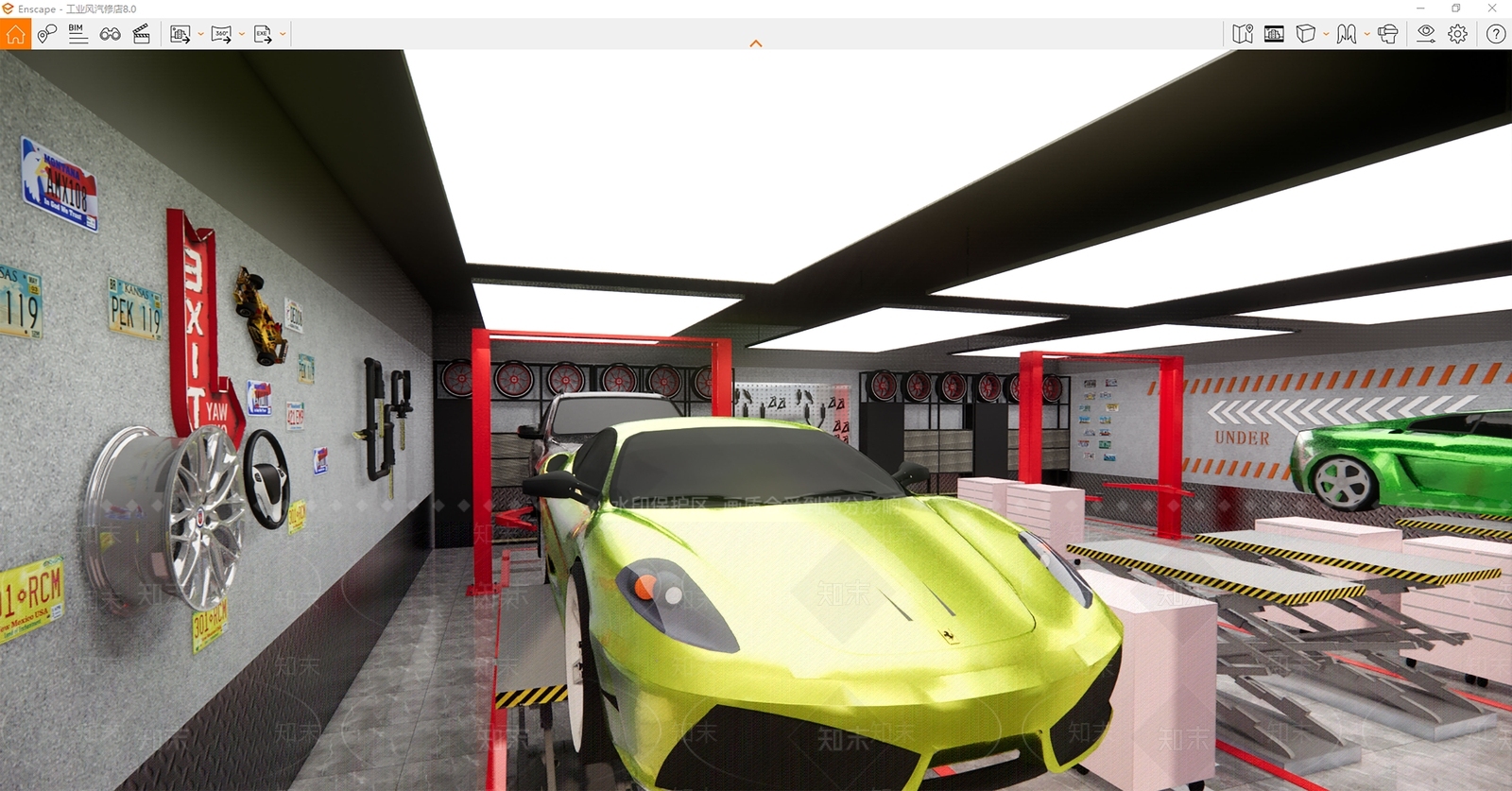 工业风格汽车修理店SU模型下载【ID:1105861860】