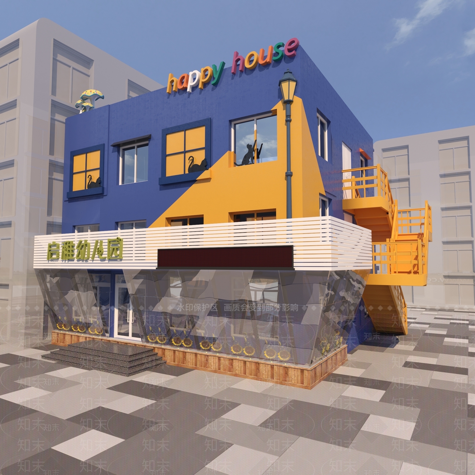 现代幼儿园门头3D模型下载【ID:1105870519】