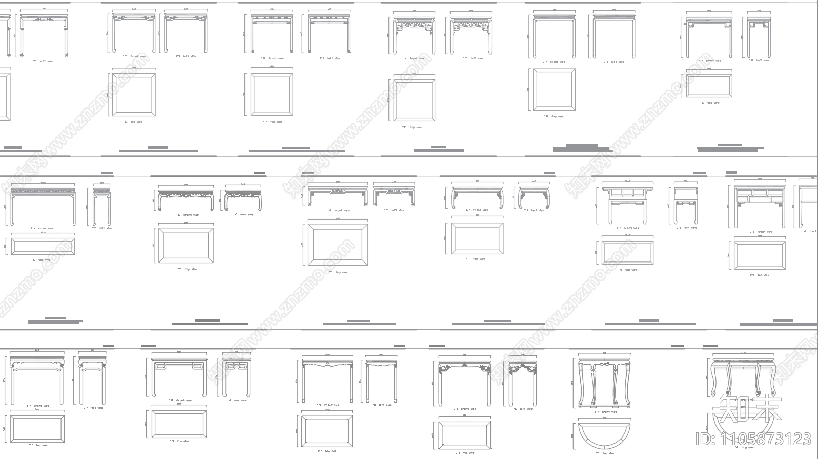中式桌子平立面图块施工图下载【ID:1105873123】