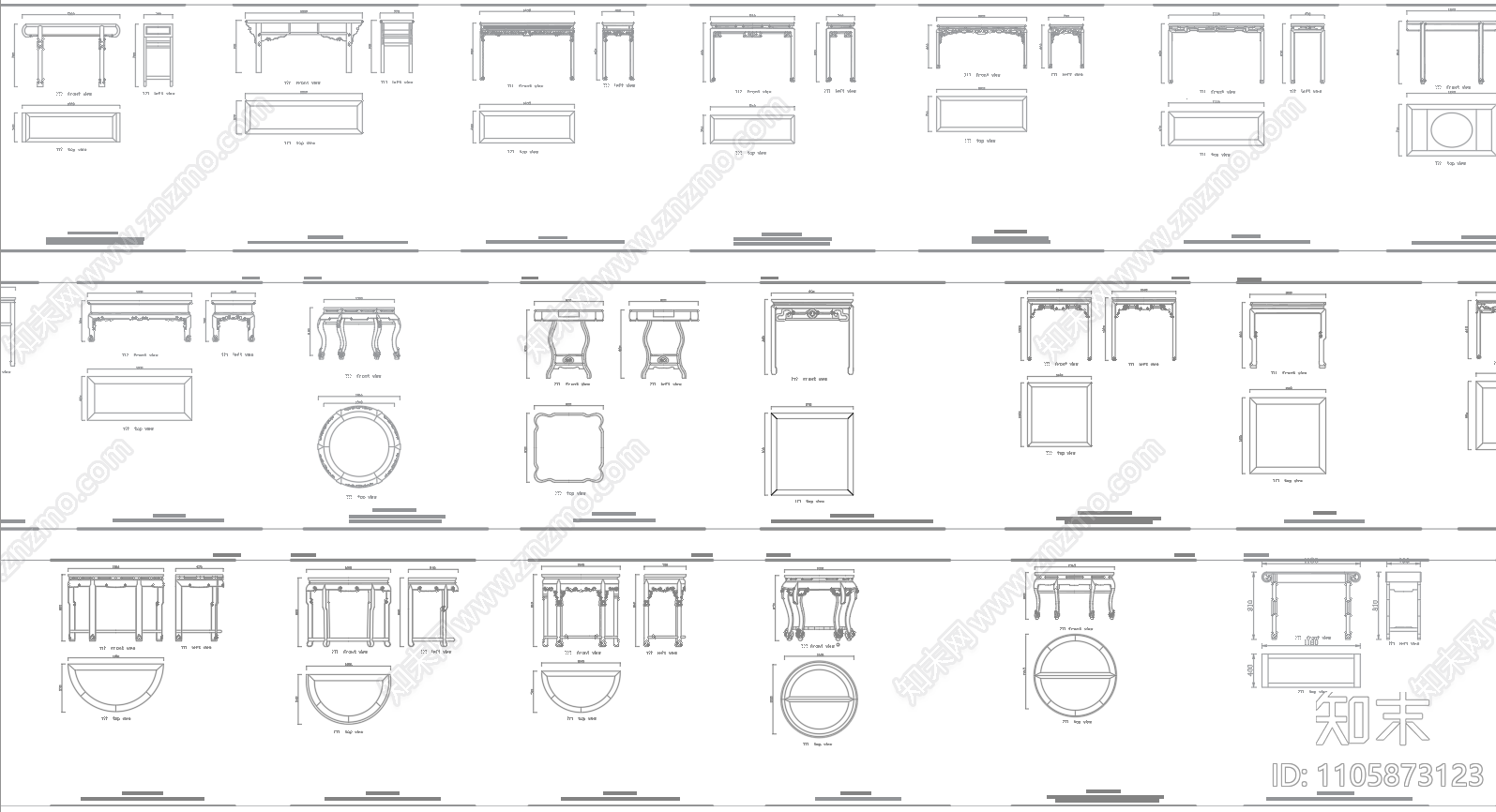 中式桌子平立面图块施工图下载【ID:1105873123】