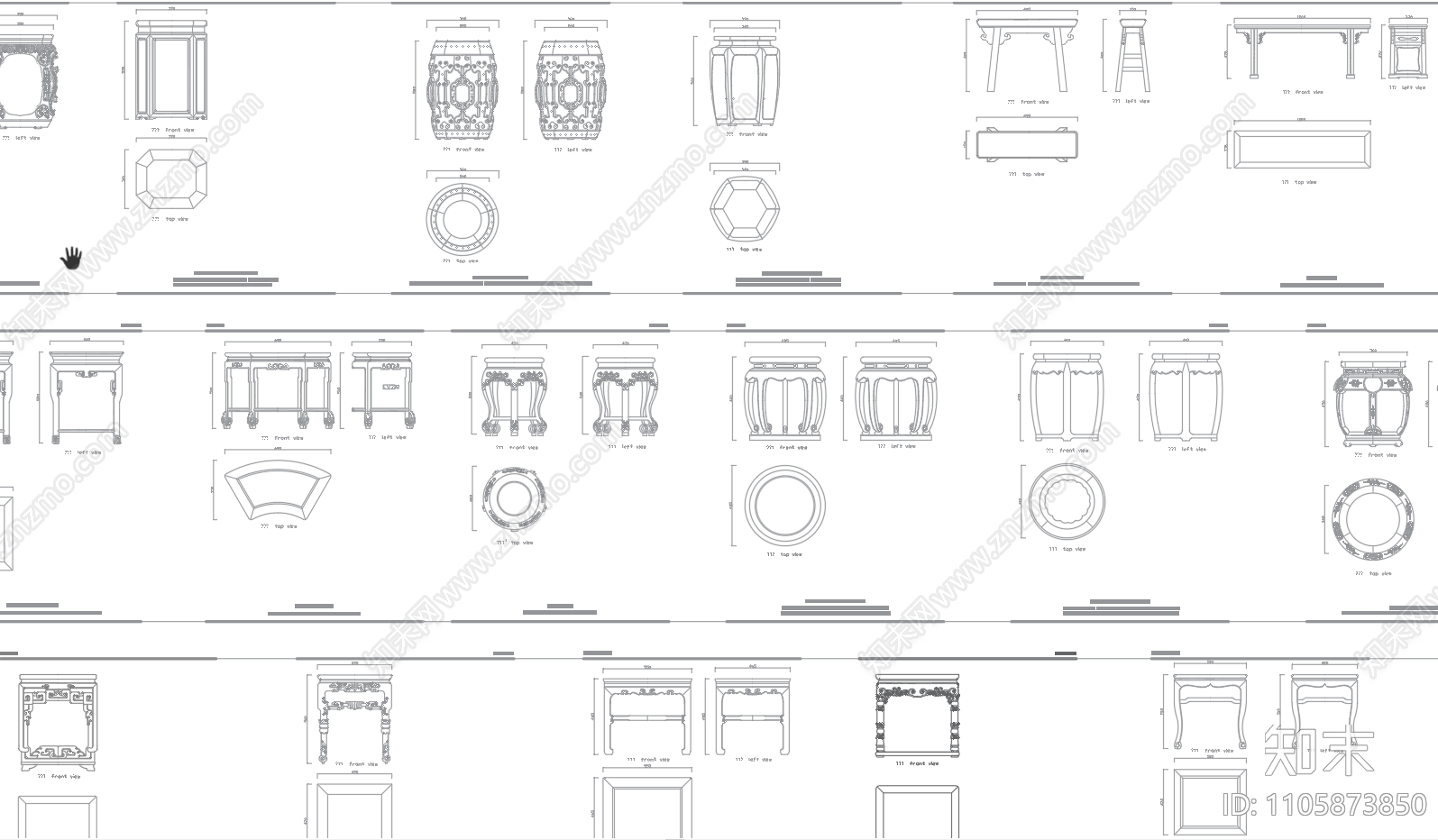 中式凳子类平立面图块施工图下载【ID:1105873850】