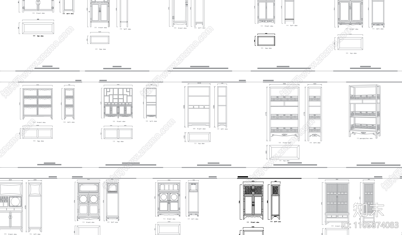 中式柜子平立面图块合集施工图下载【ID:1105874083】