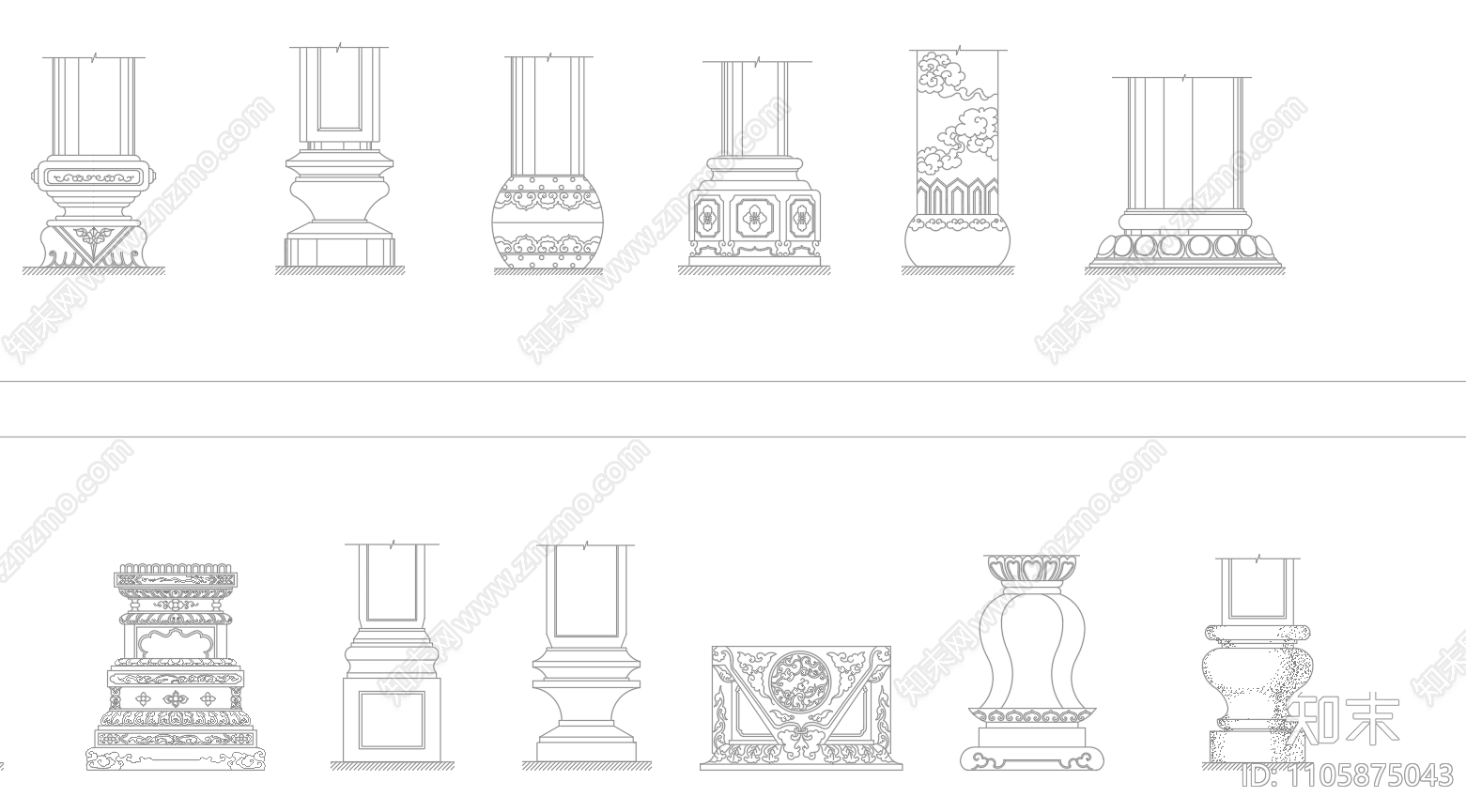 中式柱子图块合集cad施工图下载【ID:1105875043】