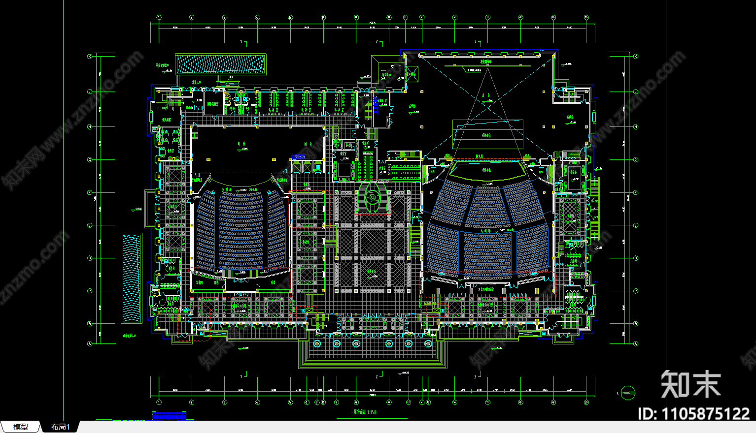 剧院大堂cad施工图下载【ID:1105875122】