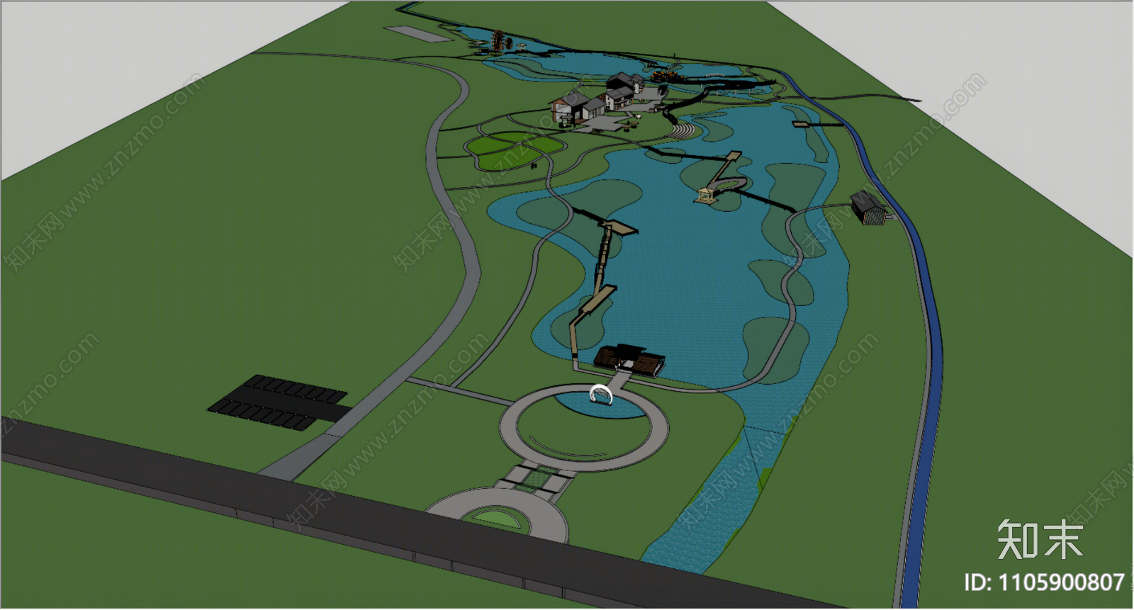 现代大型湿地公园景观SU模型下载【ID:1105900807】