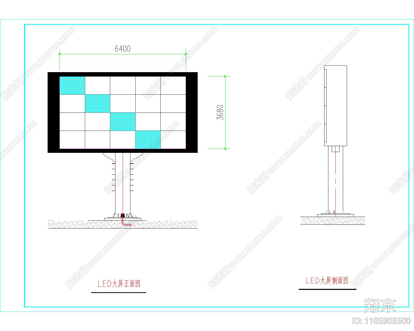 室外LED大屏设计施工图纸cad施工图下载【ID:1105903500】