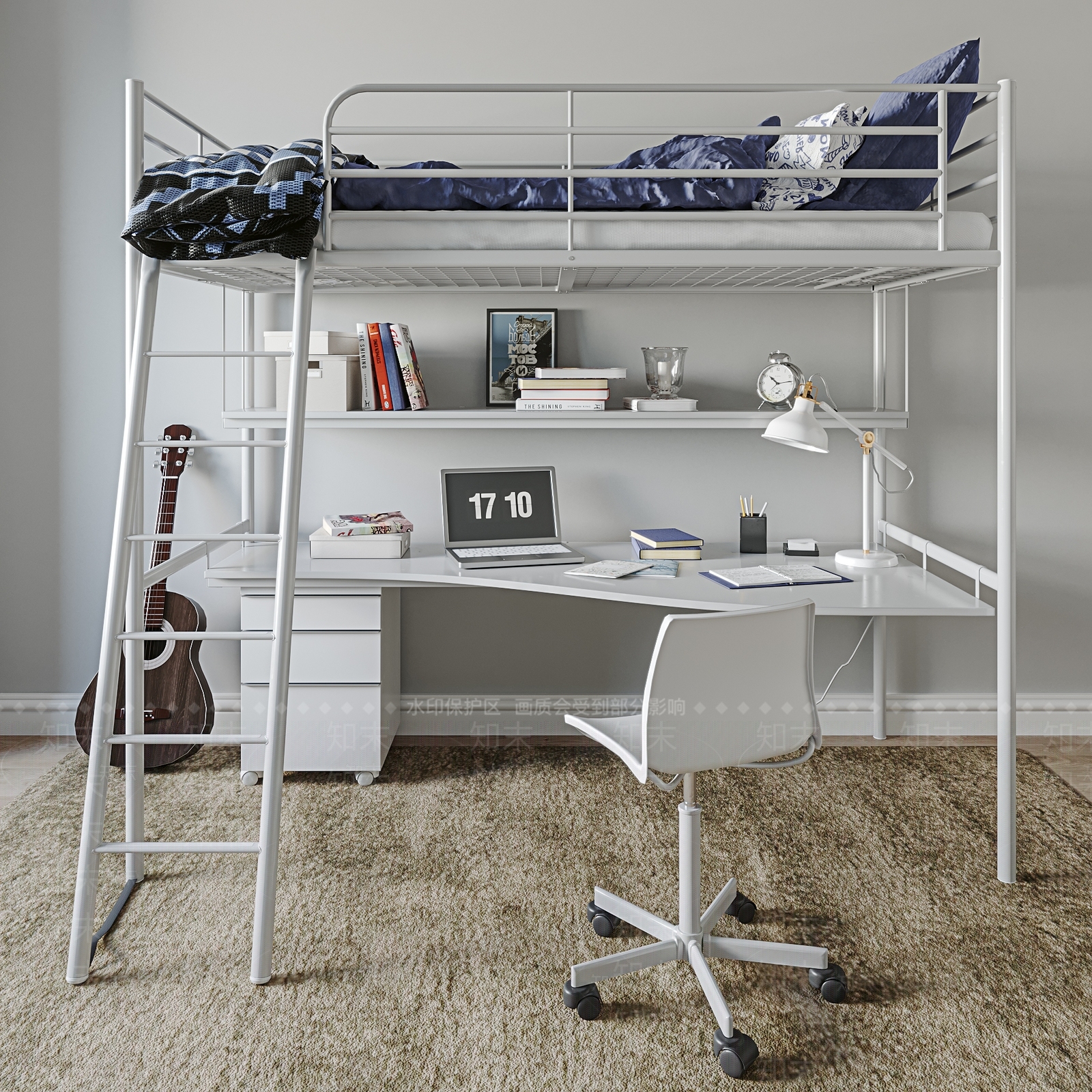 现代高低书桌床3D模型下载【ID:1105909253】