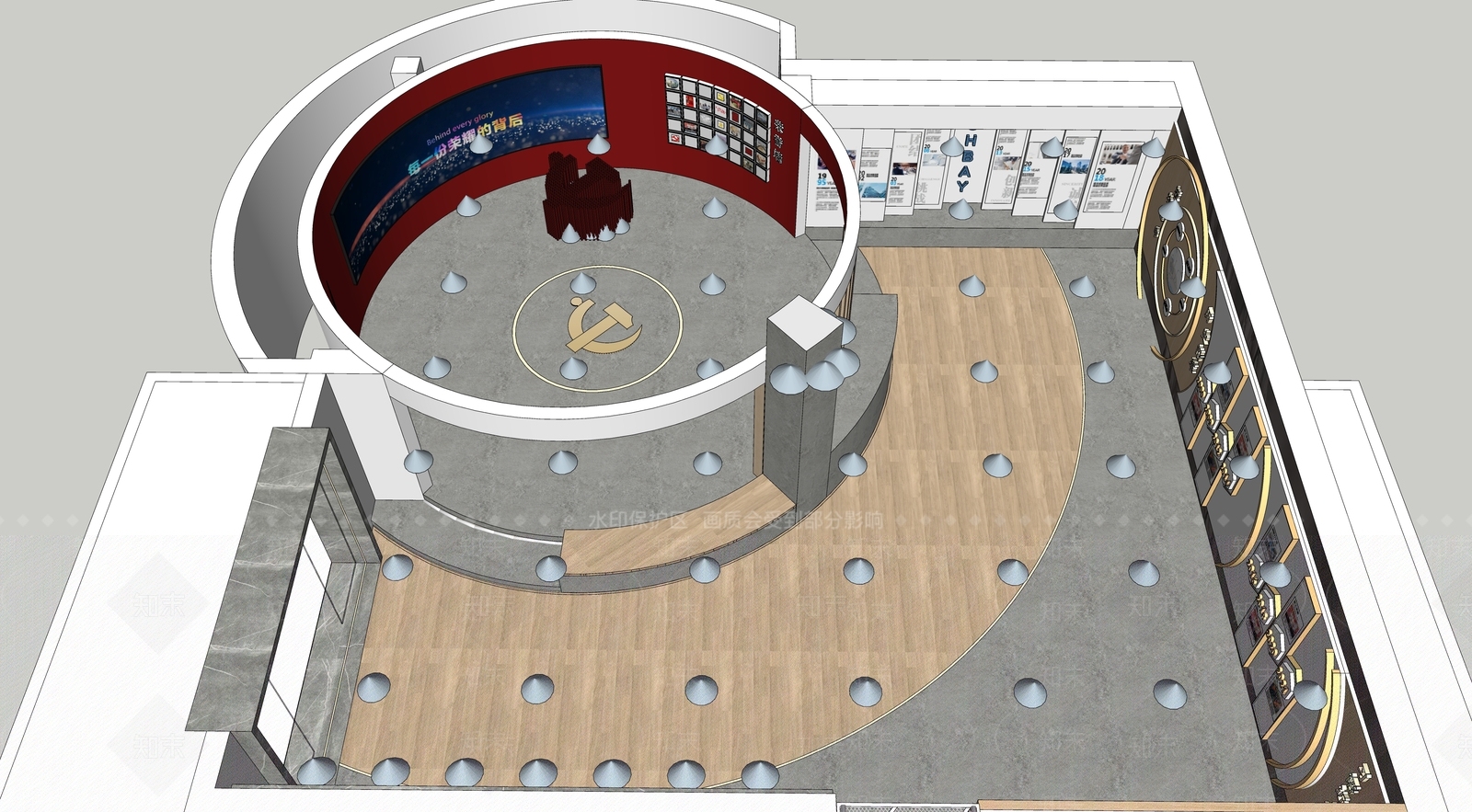 现代党建展厅SU模型下载【ID:1105915972】