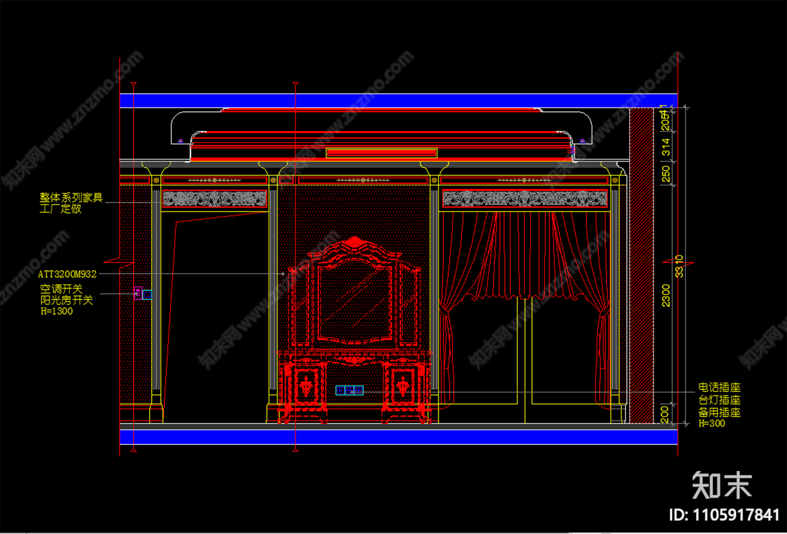 欧式主卧立面图施工图下载【ID:1105917841】