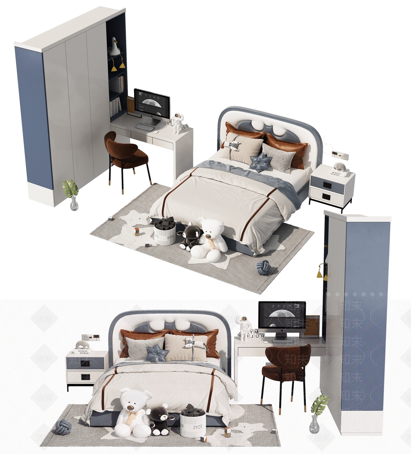 现代布艺儿童床3D模型下载【ID:1105919033】