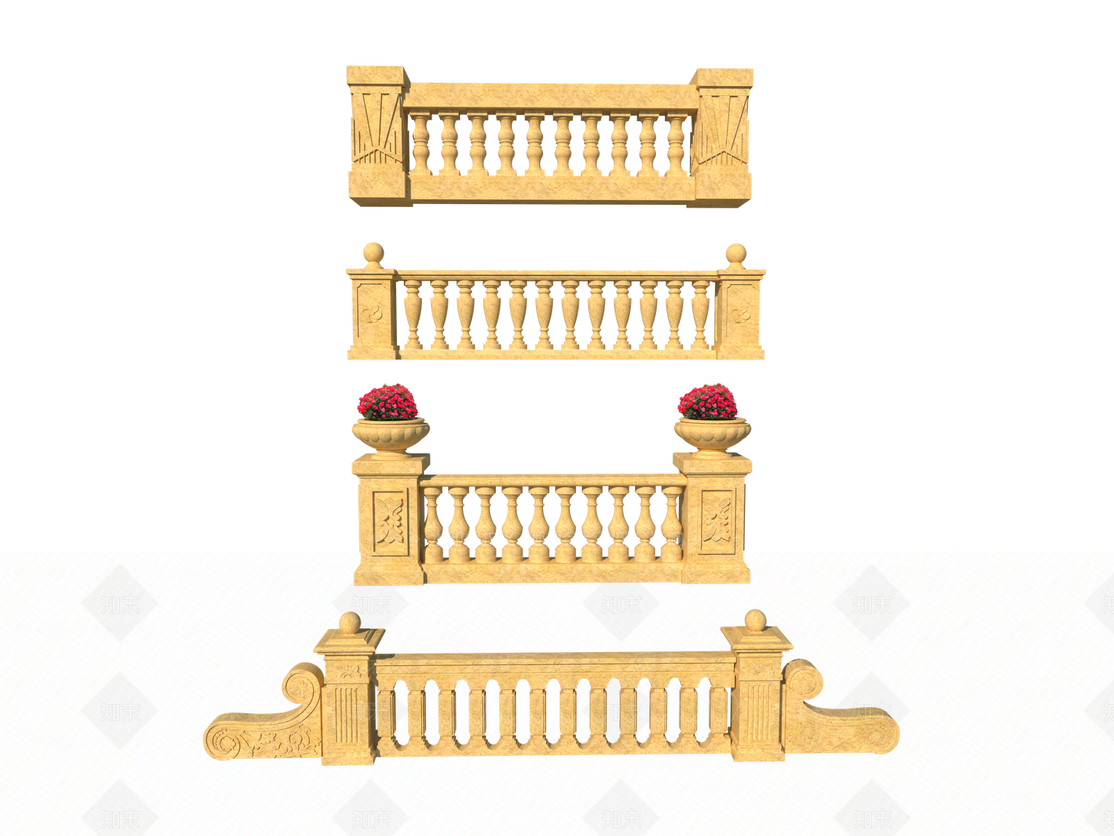 欧式大理石栏杆SU模型下载【ID:1105920297】