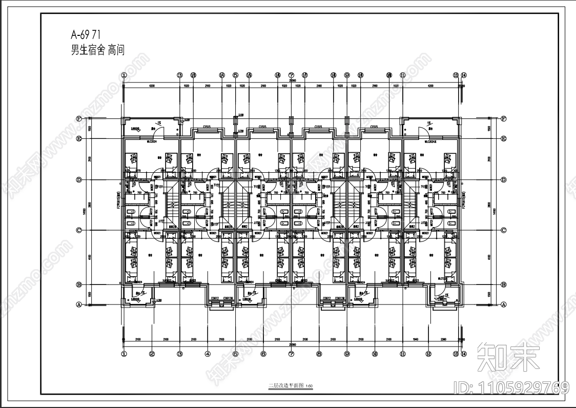 学校宿舍平面布置图cad施工图下载【ID:1105929769】