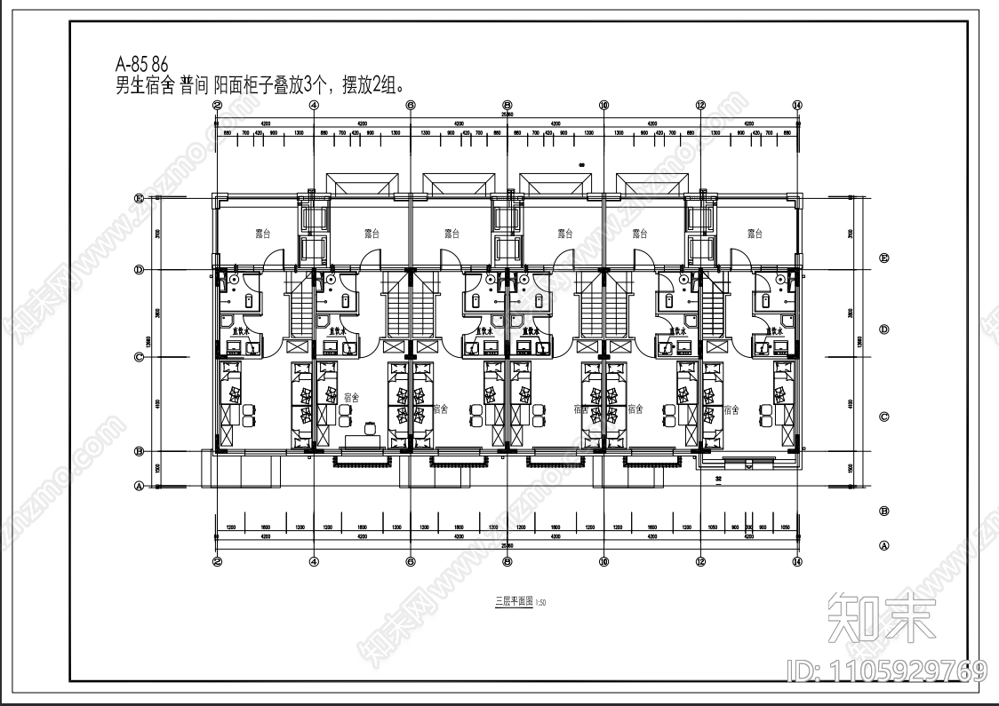 学校宿舍平面布置图cad施工图下载【ID:1105929769】