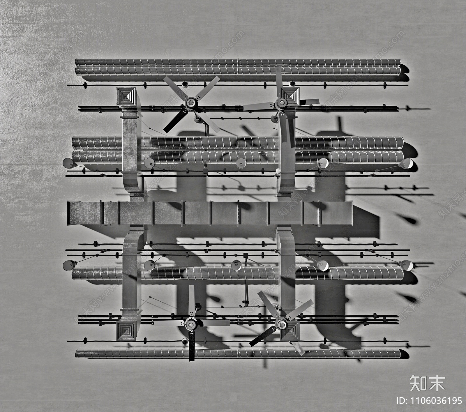 工业风通风管道3D模型下载【ID:1106036195】
