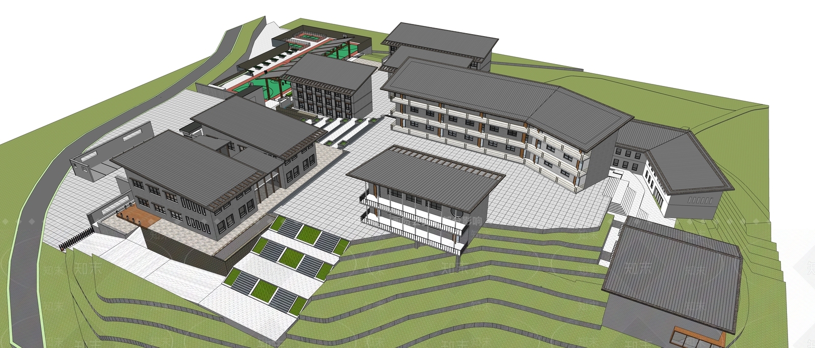 新中式学校SU模型下载【ID:1105934751】