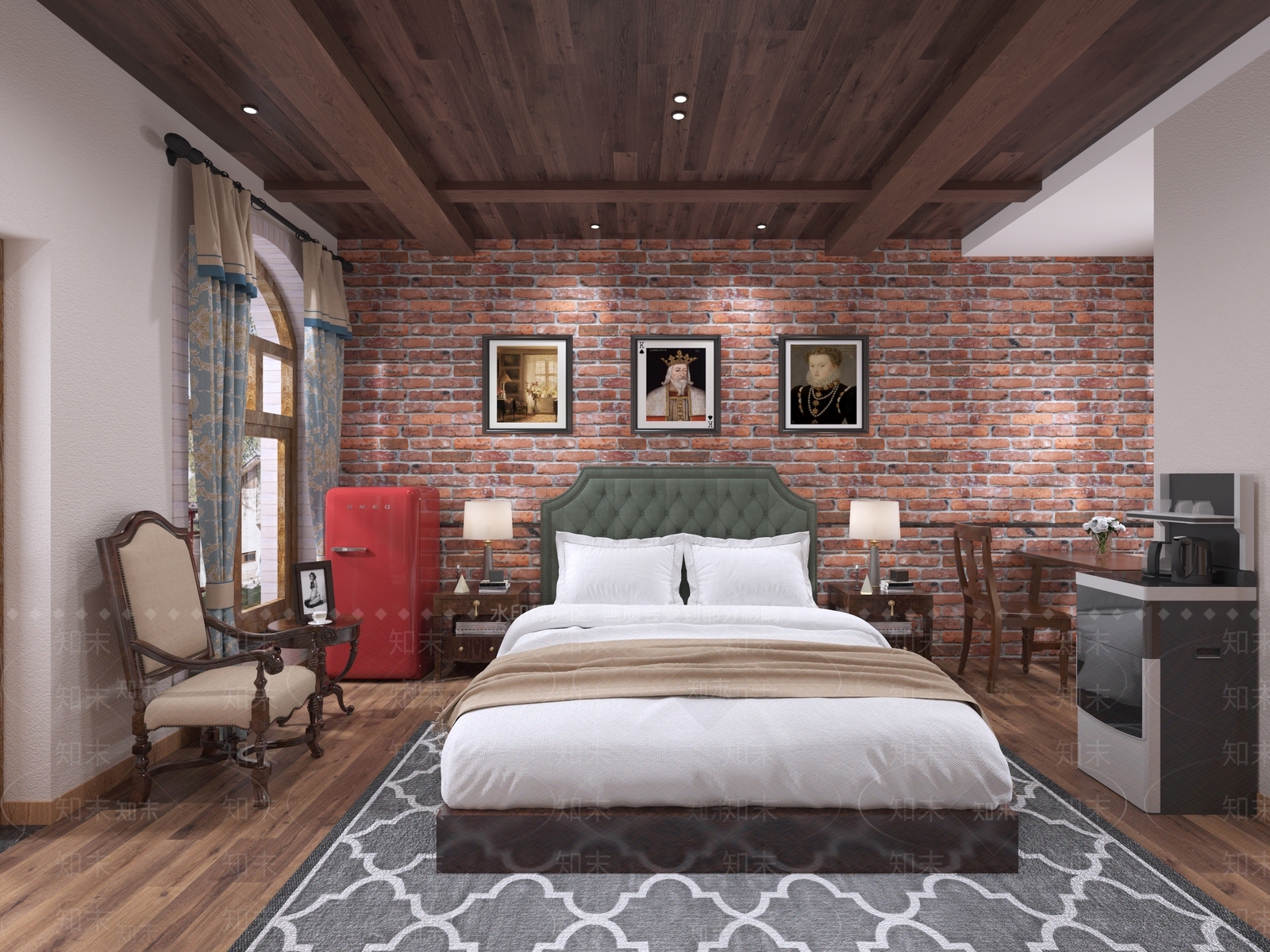 美式民宿客房3D模型下载【ID:1105937402】