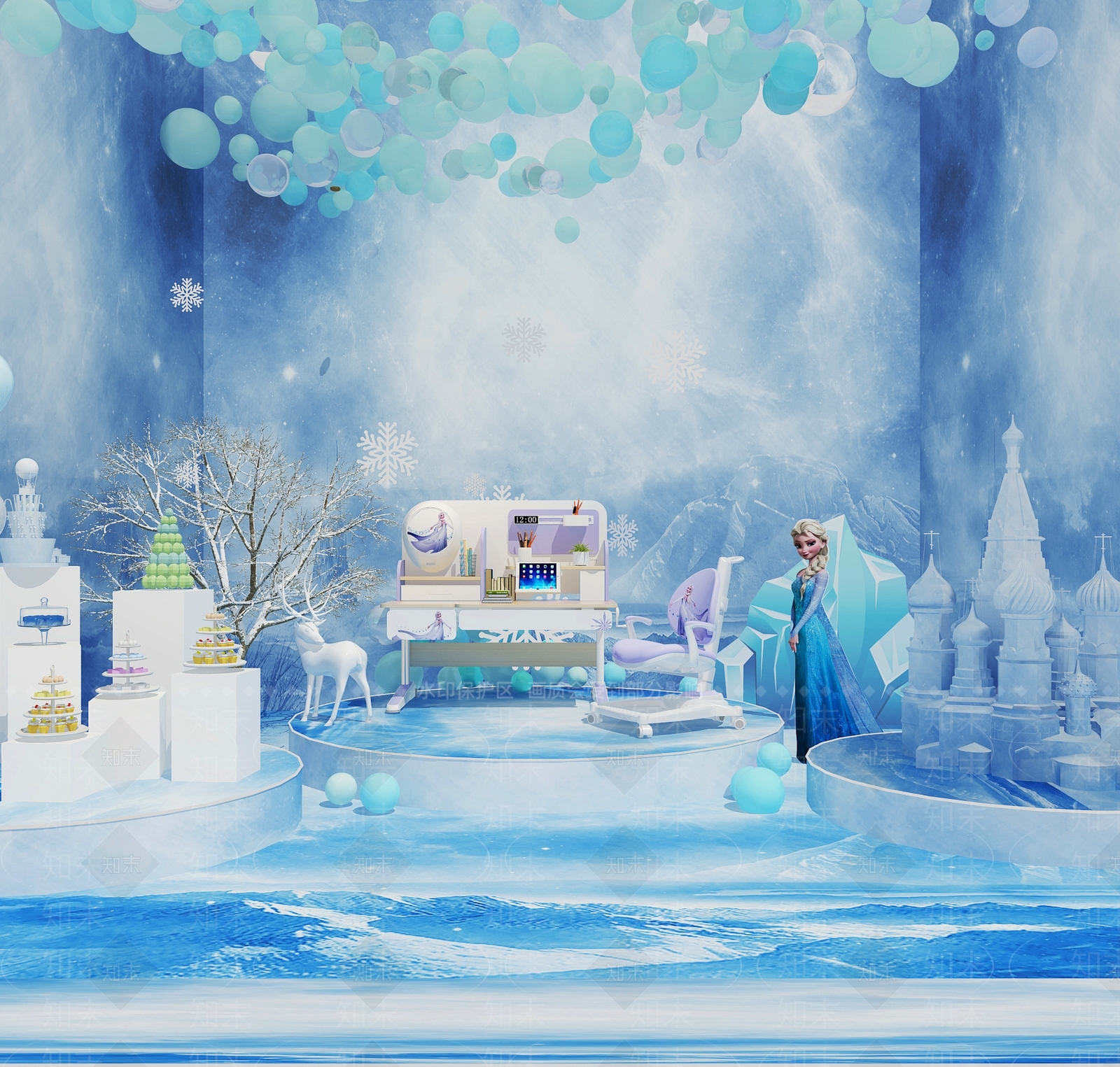 现代冰雪奇缘美陈3D模型下载【ID:1106035548】